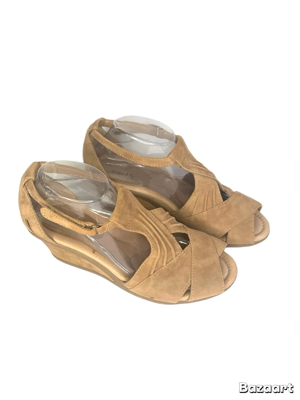 Earth Tan Suede Peep-Toe Wedge Sandals 9 wide